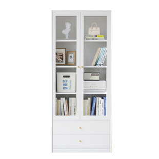 可比熊实木书柜带玻璃门客厅储物柜家用书架置物架儿童书橱组合柜