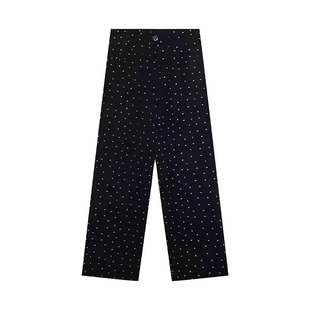 黑色波点休闲裤女春季新款高腰大码胖mm宽松显瘦梨形身材阔腿裤子