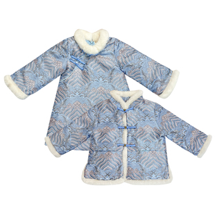 儿童拜年服男童唐装冬季女童旗袍加厚中国风童装兄妹新年棉服外套