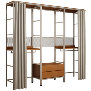 金属衣柜2026新款爆款家用卧室铁艺实木定制钢架衣帽间开放式衣橱