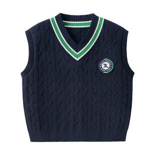 右欧男童马甲女童针织背心学院风春秋新款童装中大童儿童春装毛衣