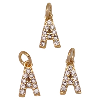 18K镀真金镶锆26字母吊坠
