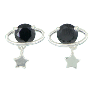 小行星黑色个性S925纯银小耳钉精致迷你星星短款耳坠透明耳夹礼物