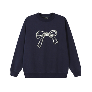 【Endweep官方店】珍珠蝴蝶结刺绣圆领卫衣休闲百搭宽松套头上衣