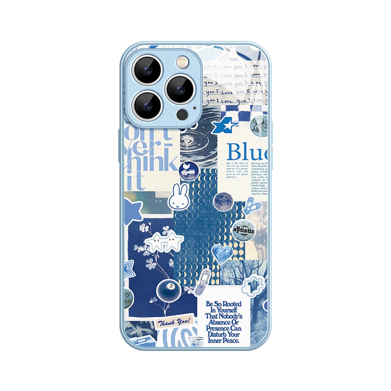 梦蓝~蓝色创意拼贴高级感适用iPhone16promax手机壳华为mate70小米15vivoS19玻璃iqooneo14苹果13荣耀90小众