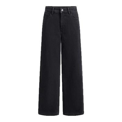 A21女装低弹高腰阔腿长牛仔裤