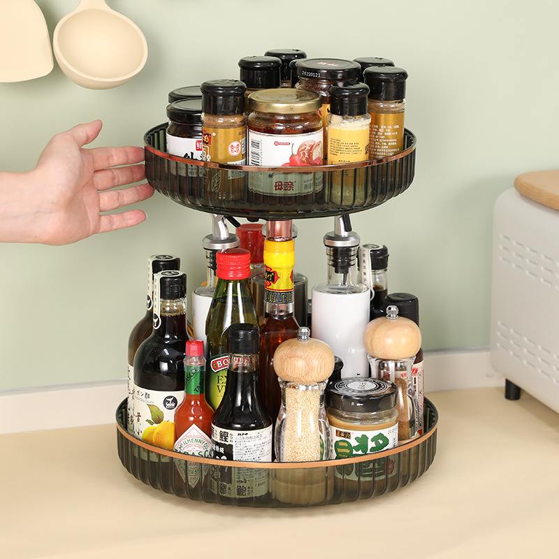 新品 旋转调料置物架厨房专用多层台面可伸缩调味品收纳架储物收