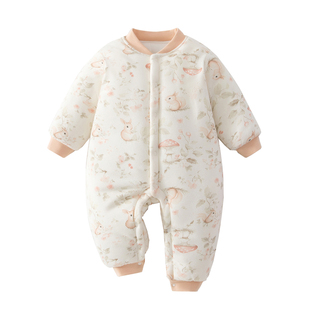 婴儿衣服冬装外出服200g夹棉宝宝连体衣冬季纯棉加厚保暖棉服哈衣