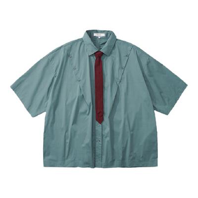 学校风短袖衬衫系领带夏季纯棉