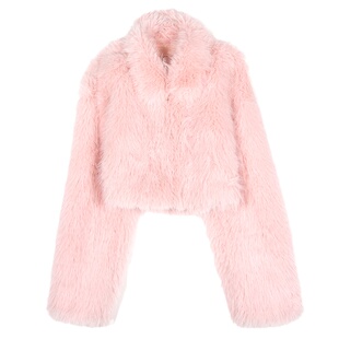 今屿花花环保皮草外套女2025新款秋冬短款保暖小个子粉色毛毛外套