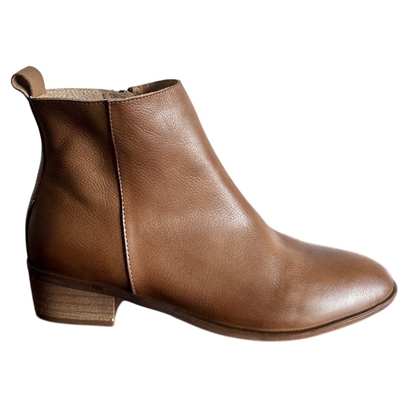 头层水染牛皮低跟舒适时装短靴