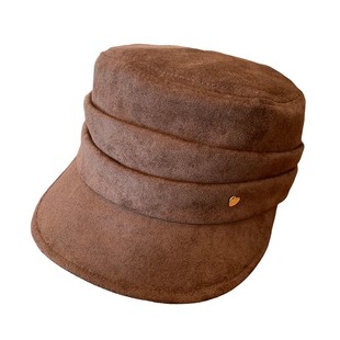 麂皮绒褶皱马术平顶帽女春秋2025新款复古做旧休闲报童帽贝雷帽子