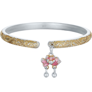 六桂福珠宝足银手镯女款2025新款开口镯葫芦送福描金镯子新年礼物