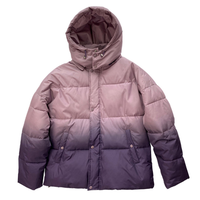 KYDELU冬季新款渐变色棉衣女 潮牌情侣装紫色超火cec宽松棉服外套