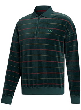 Adidas/阿迪达斯正品三叶草丝绒条纹男子休闲舒适长袖T恤 GD3492
