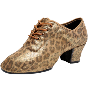 豹纹羊绒布水兵舞蹈鞋女软底拉丁舞鞋练功鞋舍宾舞带跟教师形体鞋