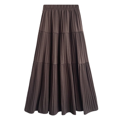 大码胖mm毛呢百褶半身裙女秋冬梨型身材中长款A字伞裙咖色蛋糕裙