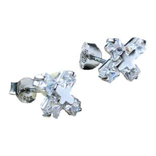 时尚高级感简约宝石十字架纯银耳钉情侣女男个性耳饰简约气质首饰