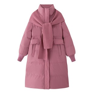 白鸭绒2025冬季新款韩版针织围巾披肩中长款加厚羽绒服女