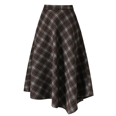 高腰格子半身裙女中长款秋冬