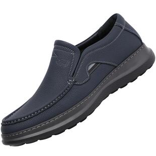 VOLO犀牛男士皮鞋男款真皮透气休闲鞋中年爸爸鞋一脚蹬厚底软底鞋