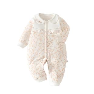 婴儿衣服秋季夹棉连体衣婴幼儿宝宝秋装女宝贴身保暖内衣秋冬薄棉