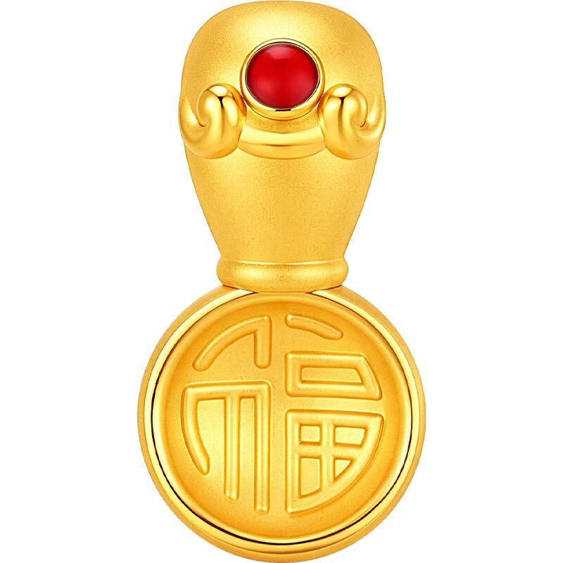 潮宏基足金摆件黄金投资金5D福字金汤勺摆件鎏彩送礼计价