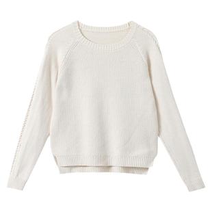 短款毛衣女秋冬女装宽松外穿套头上衣短装圆领开叉高腰打底针织衫