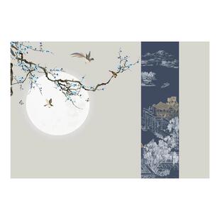 墙纸定制3d立体淡雅中式花鸟电视背景墙壁纸装饰壁布卧室墙布壁画