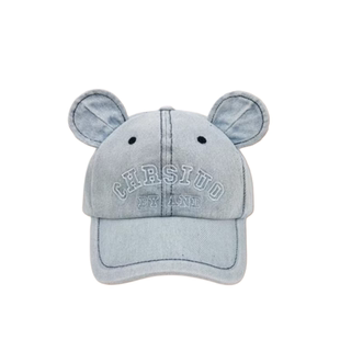 可爱立体小熊耳朵鸭舌帽子女款水洗牛仔棒球帽宽帽檐大脸显脸小