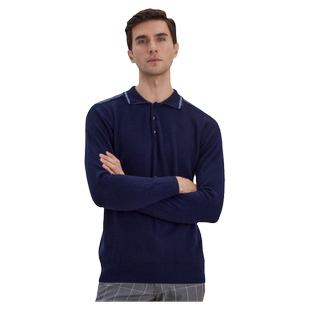 圣雪绒秋冬新款纯羊绒衫男POLO领复古提花针织套衫
