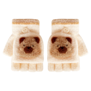 儿童翻盖手套秋冬天半指保暖男女童可爱卡皮巴拉大童学生写字手套