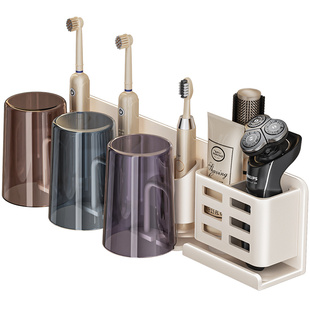 牙刷牙杯置物架卫生间免打孔漱口杯洗手间壁挂式家用电动牙刷架子