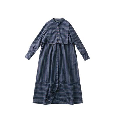 女式纯棉复古感拼接条纹连衣裙