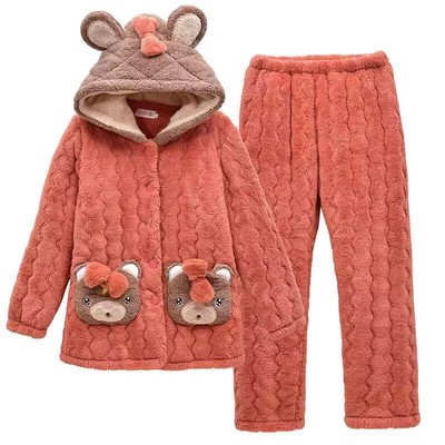 冬季夹棉加绒三层可外穿家居服