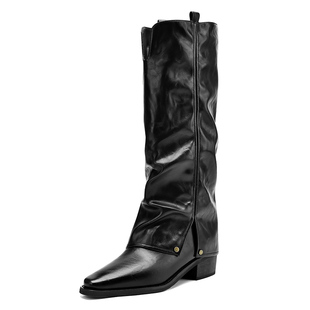 达芙妮长筒靴女2025新款冬季加绒骑士裤管高筒靴子高跟尖头堆堆靴