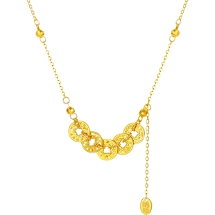 六桂福珠宝五帝钱项链S925银铜钱招财银项链送女友新年礼物