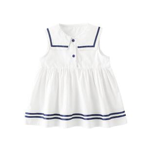 贝肽斯女宝宝裙子夏季新款学院风连衣裙女童洋气薄款短袖纯棉裙S