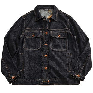 潮牌重磅原色牛仔外套男 直筒版型翻领工装夹克高街复古上衣