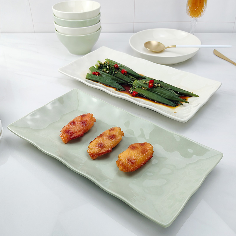 陶瓷鱼盘家用蒸鱼盘子高级感轻奢菜盘子长方形奶油风餐具2025新款