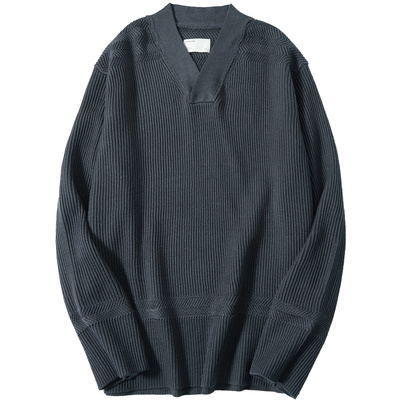 流石男装秋装V领复古毛衣毛衫男士春秋季新款宽松打底套头针织衫