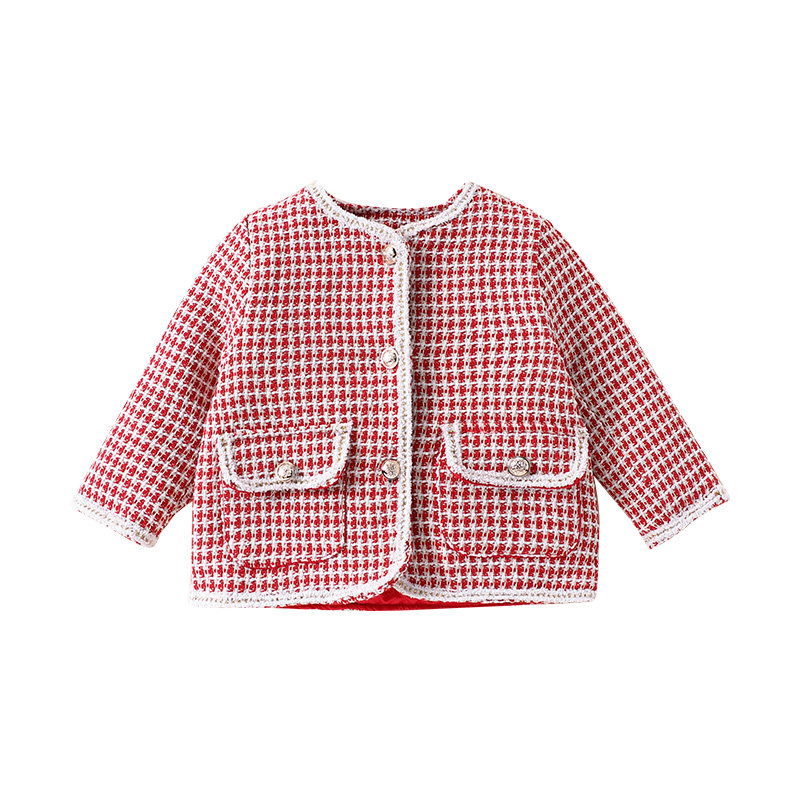 哈咪奇夹棉秋冬圆领格子外套棉服