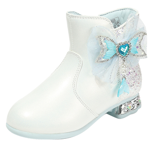 TATA他她童鞋女童爱莎公主靴冬季加绒保暖小女孩时装靴小高跟短靴