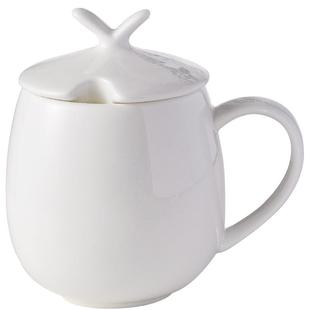 景德镇白色骨瓷牛奶杯早餐杯微波炉釉下彩马克杯陶瓷带盖勺咖啡杯