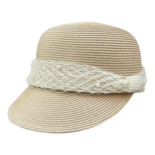 清仓网纱珍珠扣草编马术帽女夏季草帽沙滩帽子太阳帽防晒遮阳帽