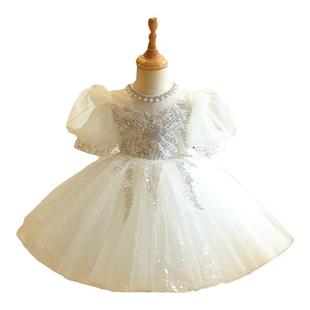 女童一周岁宝宝礼服轻奢高端婴儿儿童生日宴婚纱春华丽公主裙花童