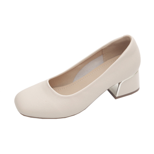 粗跟单鞋女2026春季新款舒适不累脚方头皮鞋百搭玛丽珍气质高跟鞋