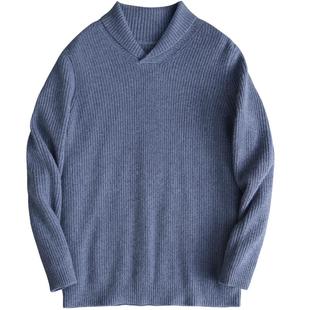 双股加厚羊绒衫男士100纯山羊绒青果领元宝针毛衣鄂尔多斯产冬季