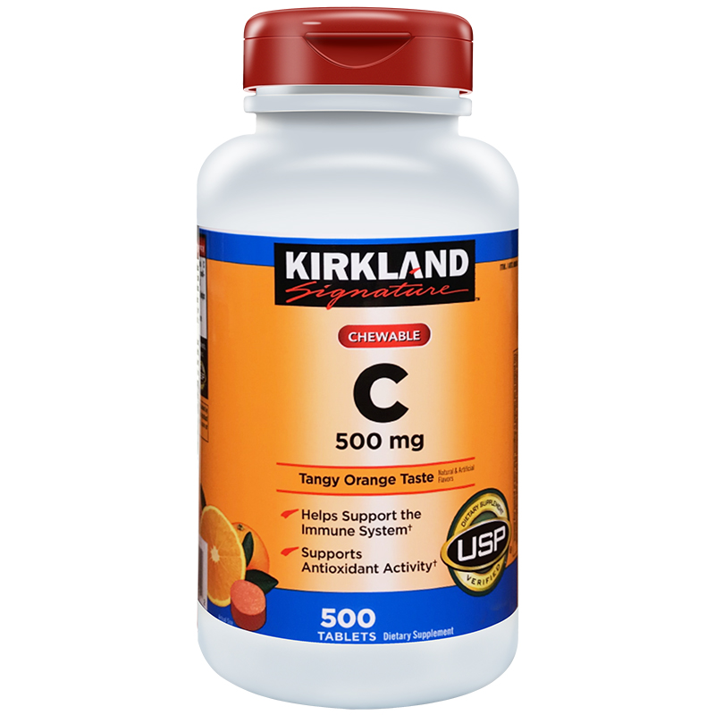 美国原装进口Kirkland柯克兰VC橙味维生素C咀嚼片 500粒500mg