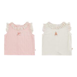 幼悠女童舒柔立体爱心提花背心修身款夏季薄软温和俏皮小飞袖上衣